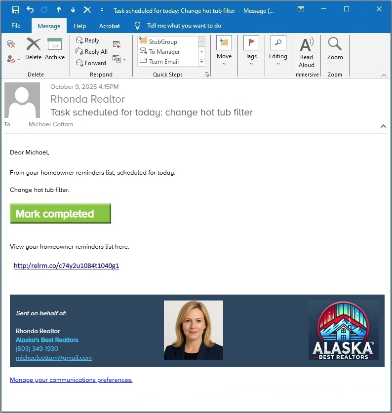 Homeowner reminder sample email